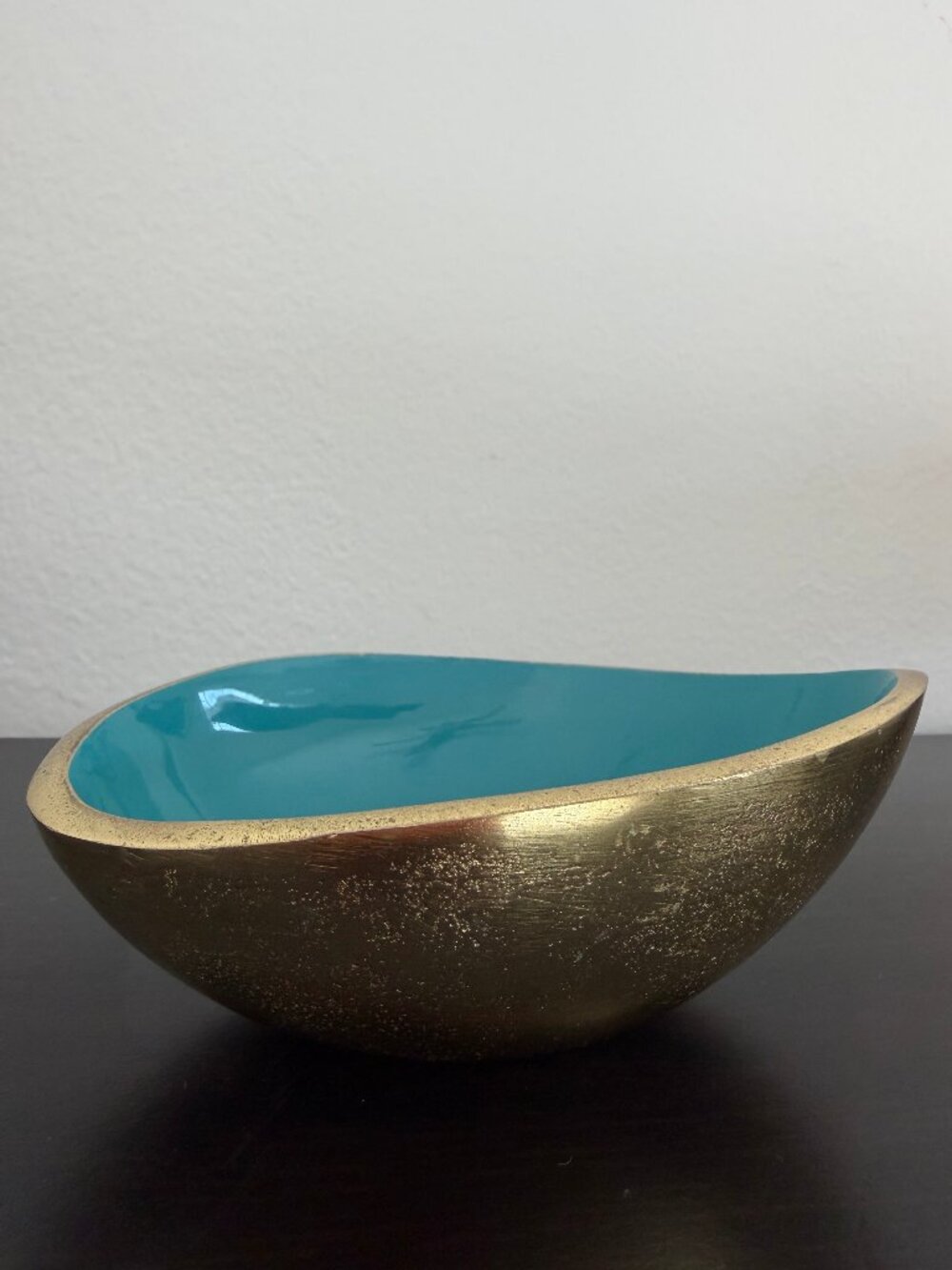Vintage Tozai Home Brass & Turquoise Enamel Sculptural Bowl — Handmade in India